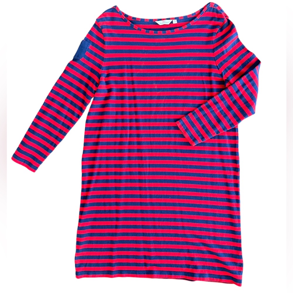 VINEYARD VINES Red Navy Stripe Crewneck Pullover Longsleeve Dress Size LARGE